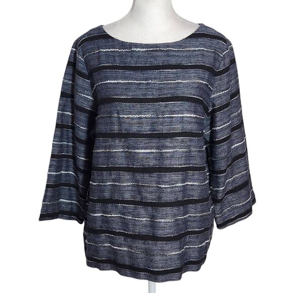 J. Jill Black Stripe Textured Top Size Medium Petite Pure Jill Boxy Stripe Top - Picture 1 of 9